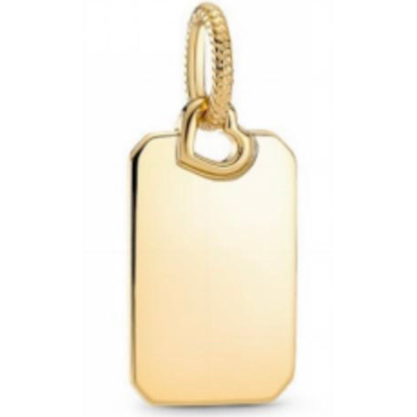 CHARM DIJE PERSONALIZADO PLACA RECTANGULAR CON CORAZÓN Plata s925 ALE/Recubrimiento en Oro 14k