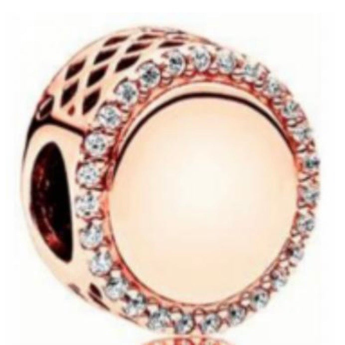 CHARM SEPARADOR PERSONALIZADO CIRCULAR CON ZIRCONIA Plata s925 ALE/Recubrimiento en Oro Rosado 14k