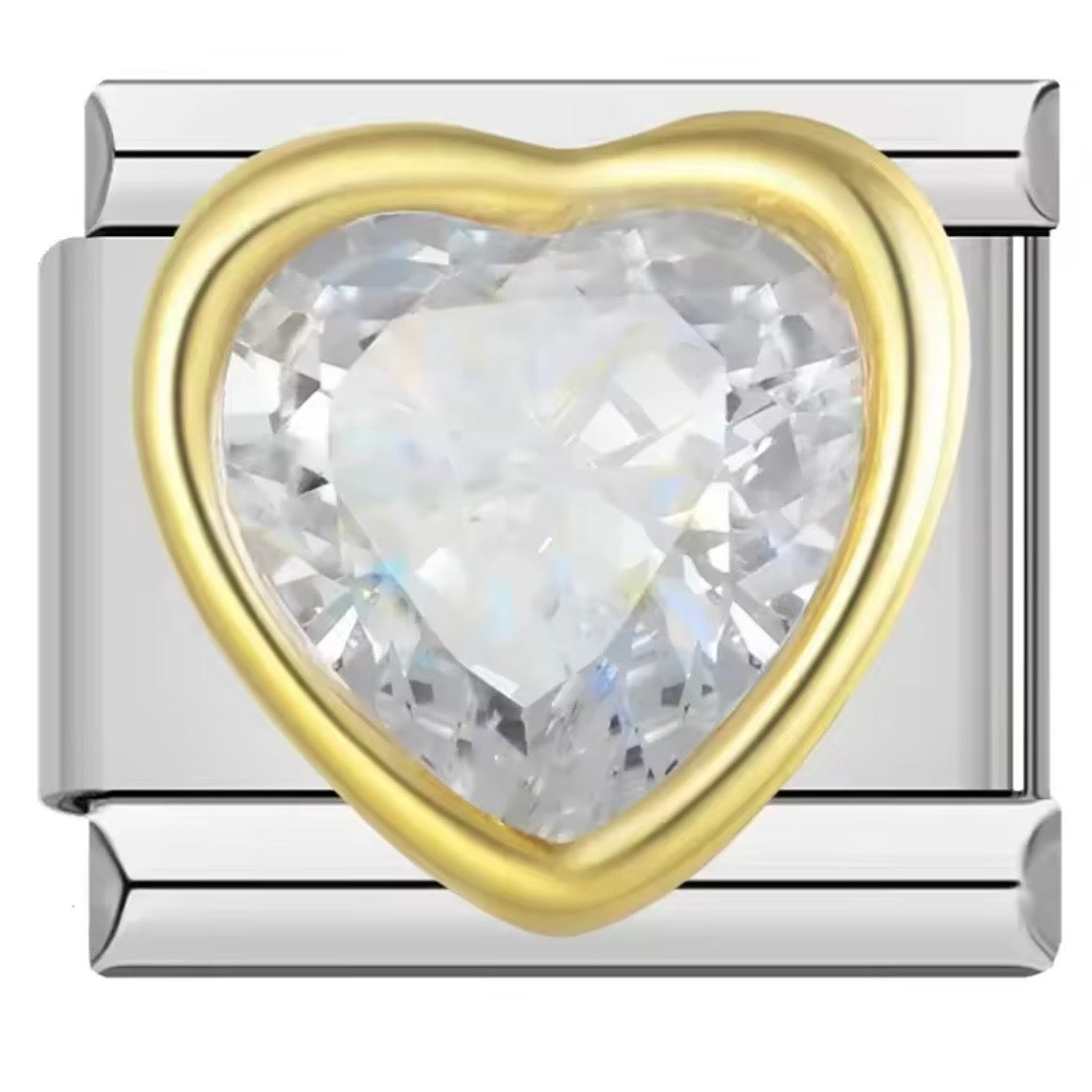 ITALIAN CHARM CORAZÓN CONTORNO DORADO DE CRISTAL Acero Inoxidable ENTREGA INMEDIATA