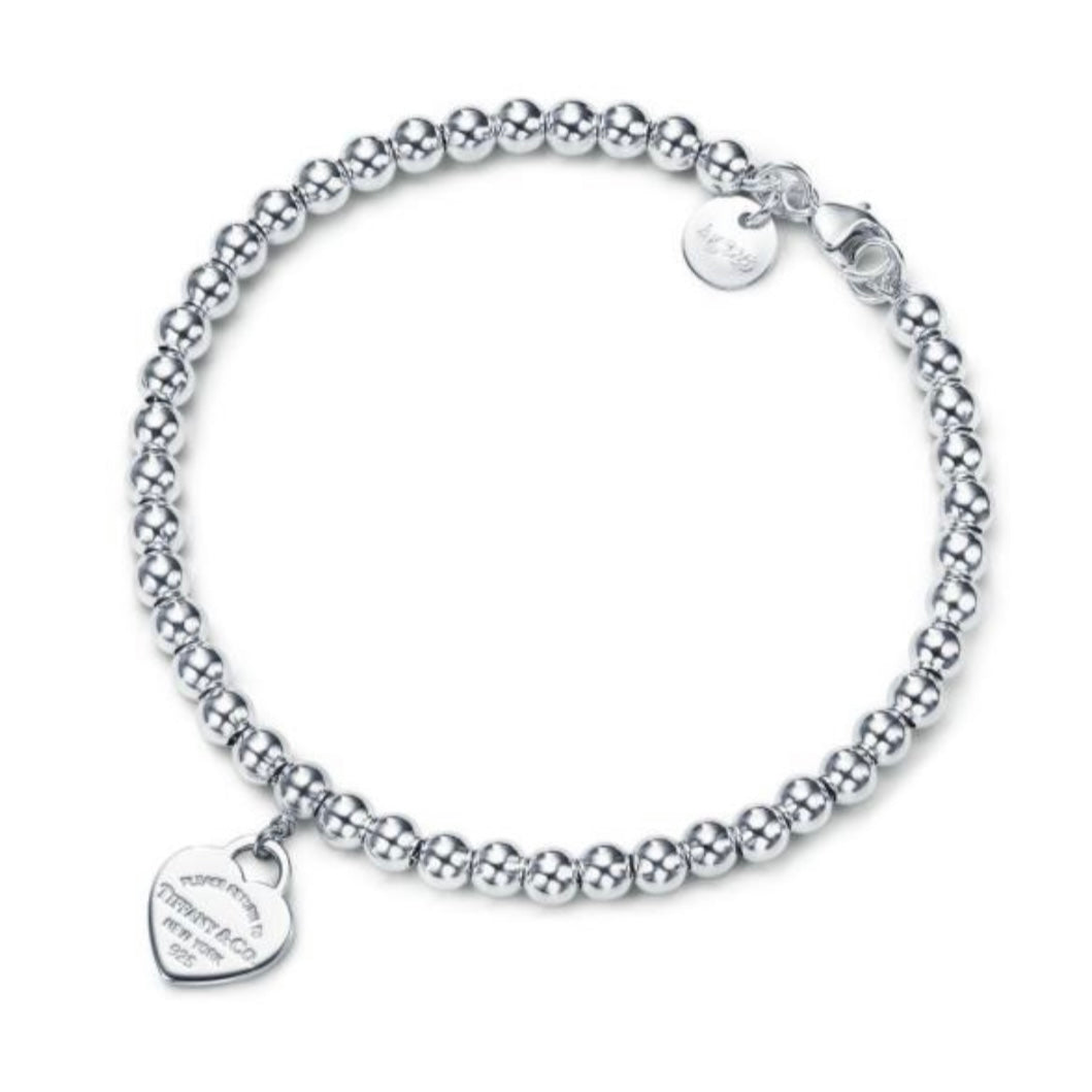 BRAZALETE RETURN TO TIFFANY CON CUENTAS Y PLACA ESTILO CORAZĂN Plata s925