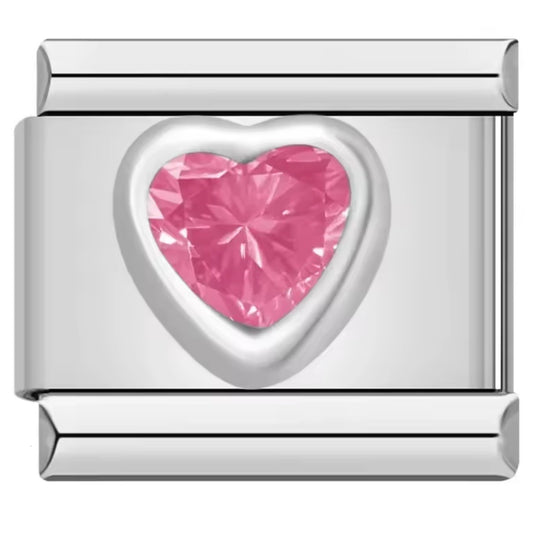 ITALIAN CHARM CORAZÓN CRISTAL ROSA Acero Inoxidable ENTREGA INMEDIATA