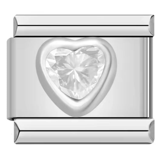 ITALIAN CHARM CORAZÓN CRISTAL BLANCO Acero Inoxidable ENTREGA INMEDIATA