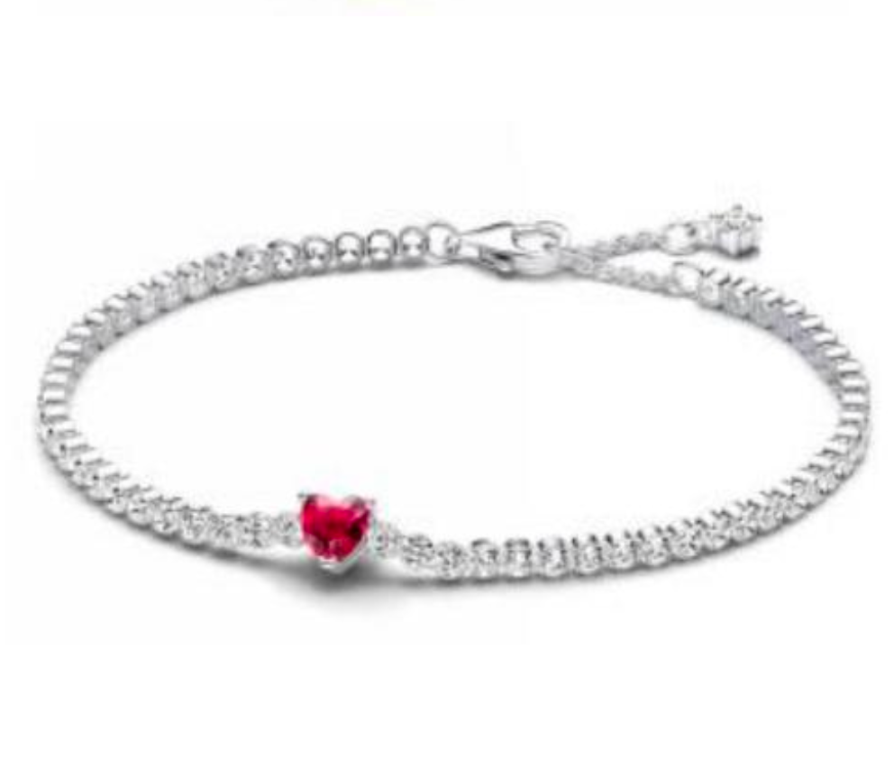 BRAZALETE  DE TENIS corazón brillante Plata s925 ALE