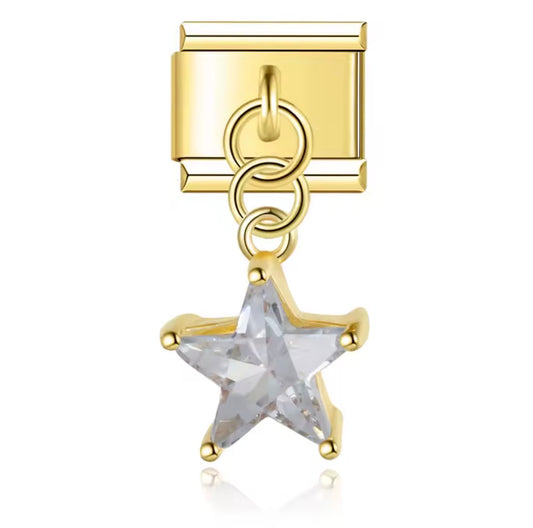 ITALIAN CHARM COLGANTE ESTRELLA DE DIAMANTE DORADO Acero Inoxidable ENTREGA INMEDIATA