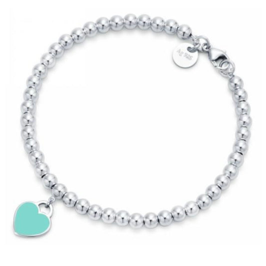 BRAZALETE RETURN TO TIFFANY CON CUENTAS Y PLACA ESTILO CORAZÓN Plata s925