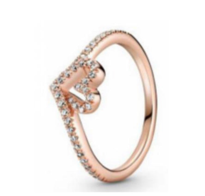 ANILLO HUESO DE LOS DESEOS CORAZÓN DE ZIRCONIA TALLA 54/7 Recubrimiento en Oro Rosado 14k ENTREGA INMEDIATA