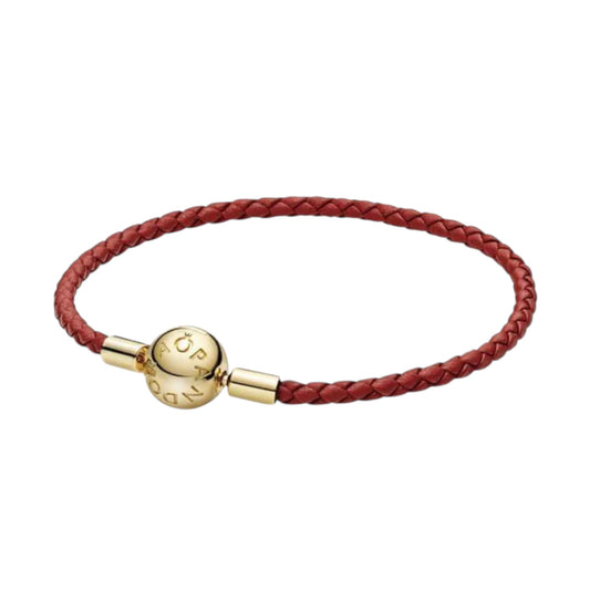 BRAZALETE CUERO ROJO Recubrimiento en Oro 14k